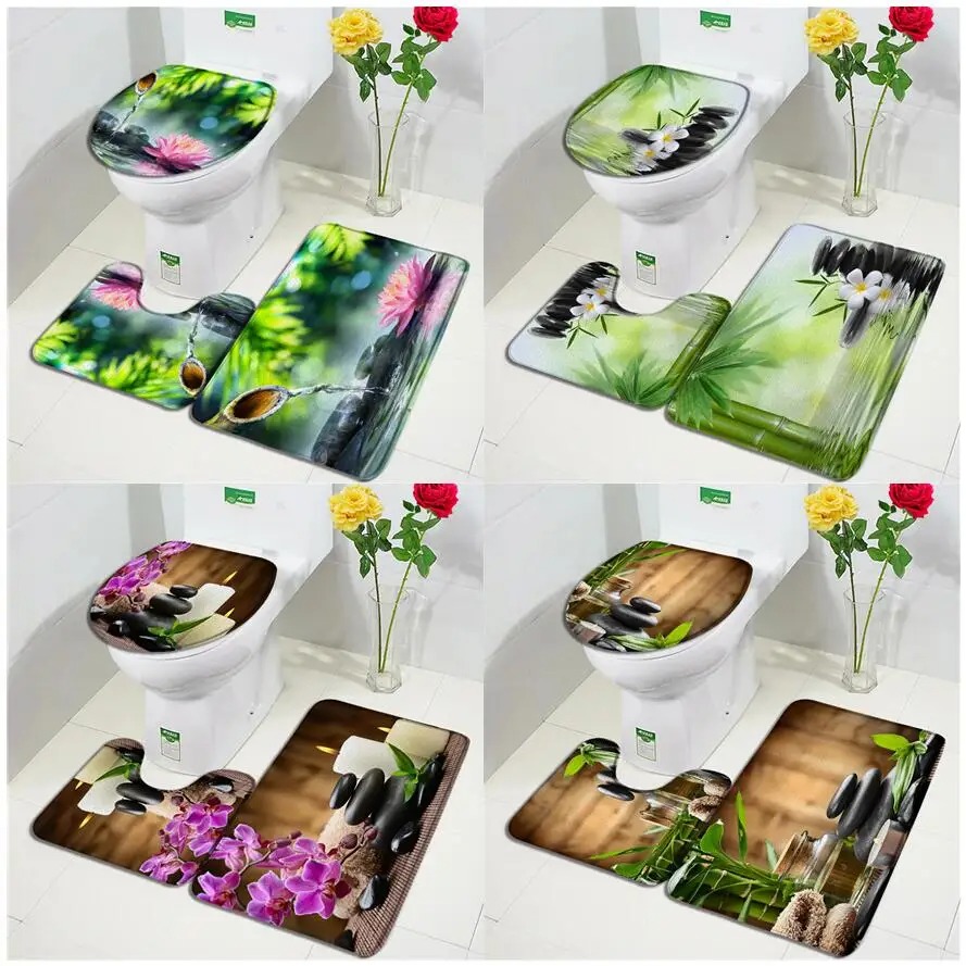 Bamboo Bath Mat - ไม้ไผ่สีเขียว Zen Bath Mats ชุด Orchid
