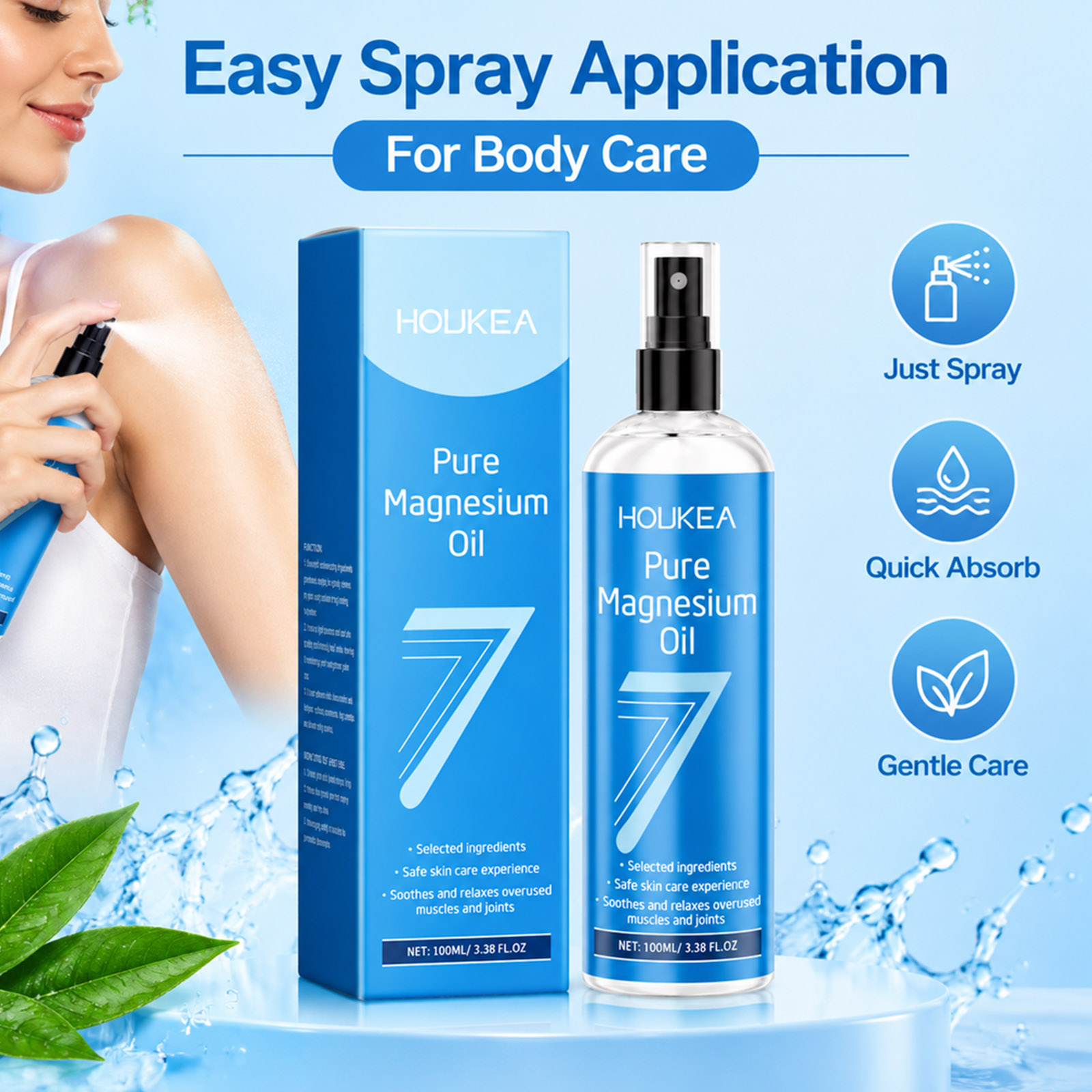 Bath Salts Magnesium - สเปรย์น้ำมันแมกนีเซียมบริสุทธิ์ 100 มล. บำรุงกล้ามเนื้อเมื่อยล้า ดูแลผิวกาย ให้ความชุ่มชื้นล้ำลึก