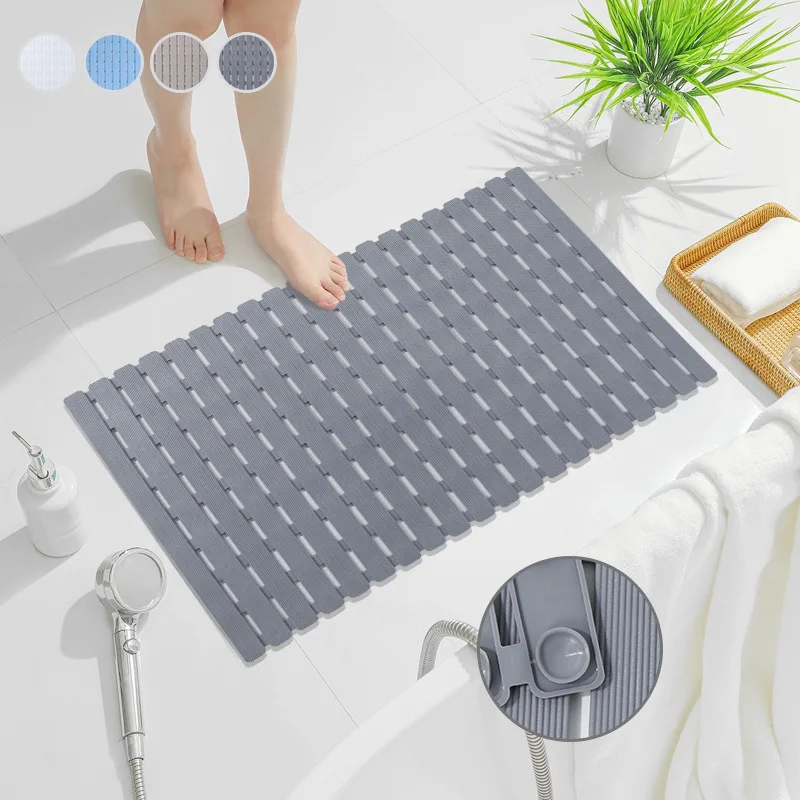 Bamboo Bath Mat - แผ่นรองอาบน้ำกันลื่น 1 ชิ้น, แผ่นรองอาบน้ำสำหรับใช้ภายในห้องอาบน้ำ, ดีไซน์แบบถ้วยดูดและรูระบายน้ำ, ขนาด